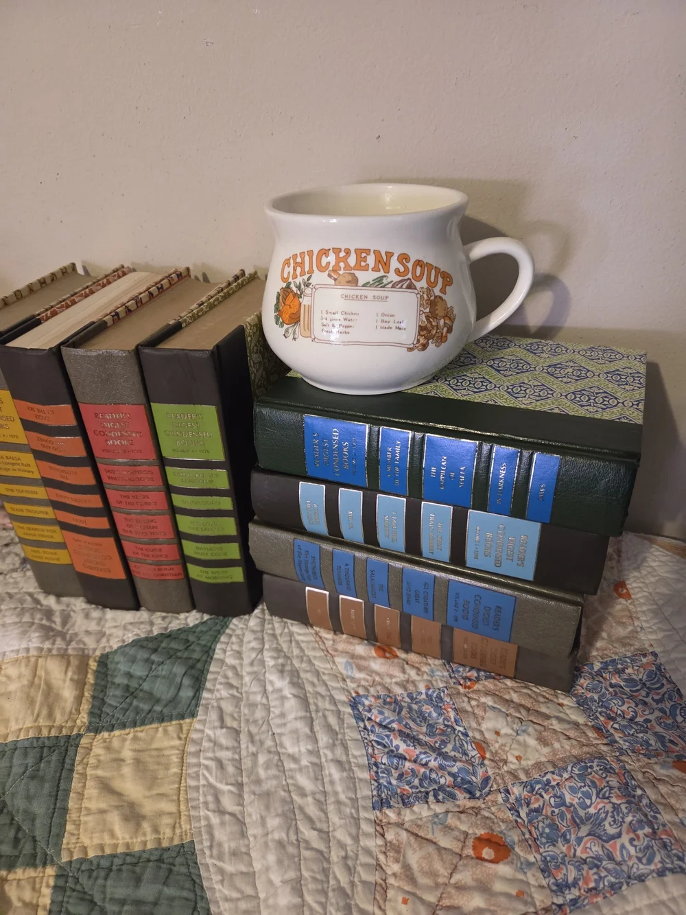 Large vintage chicken soup mug soup or coffee mug with recipe outside some fade